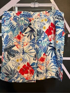 Men's Blue & White Tropical Athletic Shorts